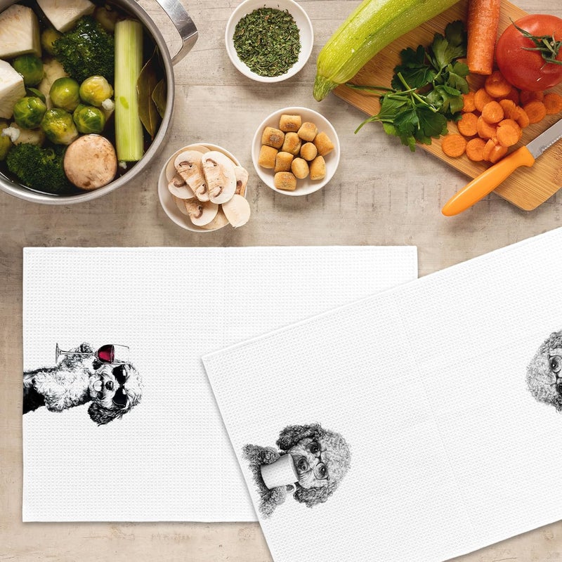 Mcehtle Funny Cockapoo Dog Kitchen Towels Set of 2, Funny Kitchen Coffee Station Wine Bar Decor, Black and White Dog Owner Hand Towel, Humor Housewarming Gift Dining Room Tea Towels 16x24 Inch - Image 5